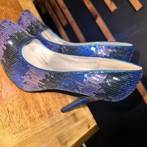 Sequin Stiletto Heels - Black and Blue